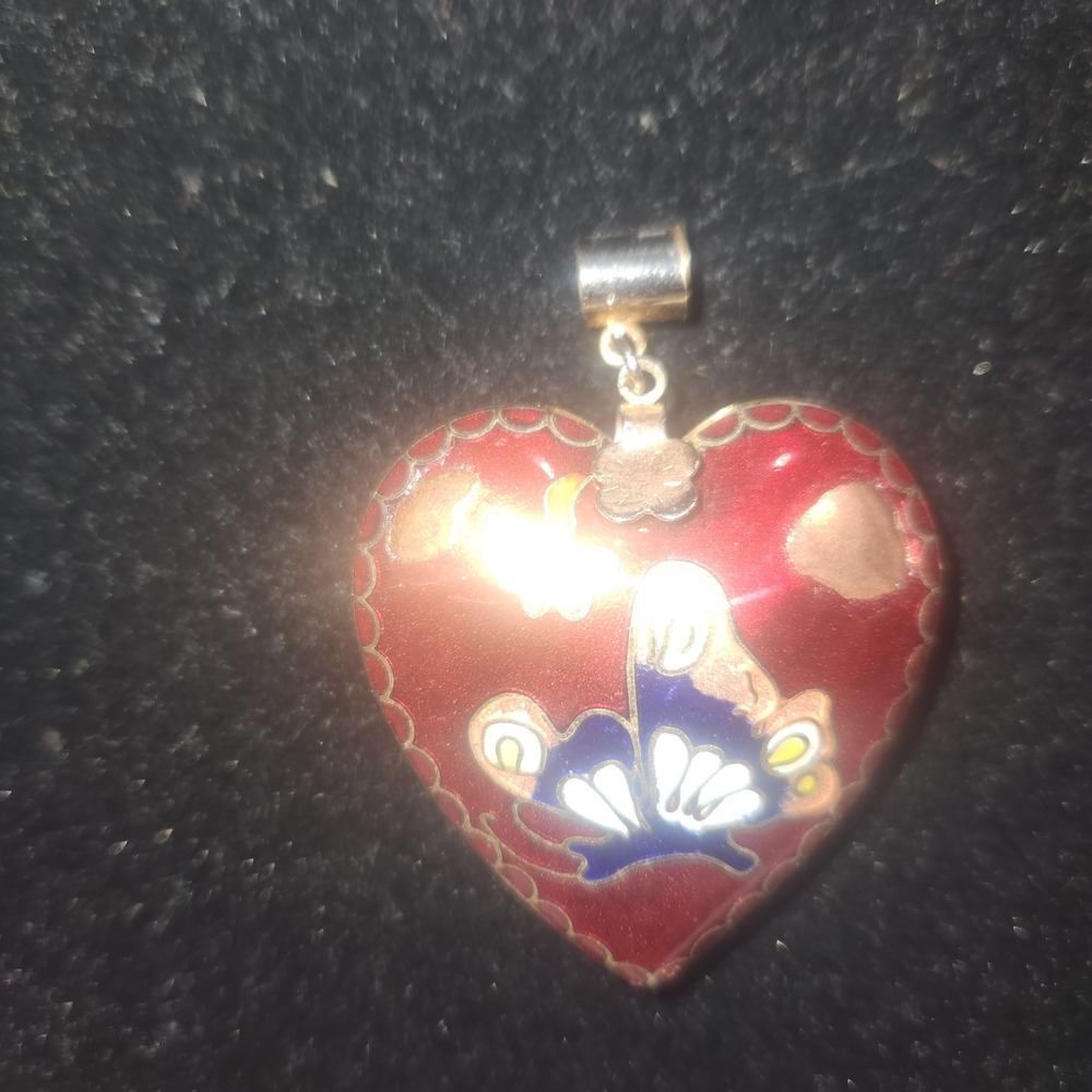 Red Heart Enamel Butterfly Flower Pendant‎ Charm Cloisonne Style